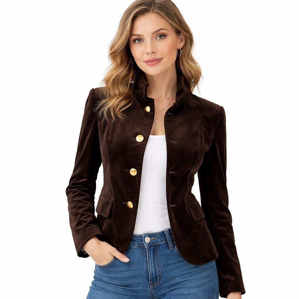 J. Crew Bella Velvet Blazer – Fall 2007 – Size 0 – Brown Gold Button Jacket Luxe